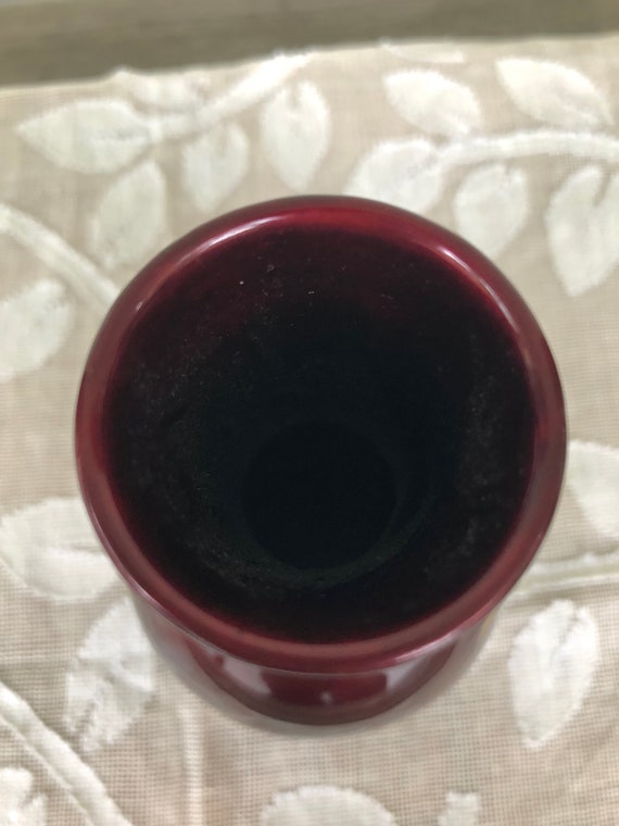 Vintage Maruni Oxblood Red Lacquerware Fluted Vase Artist Signed Made in Japan