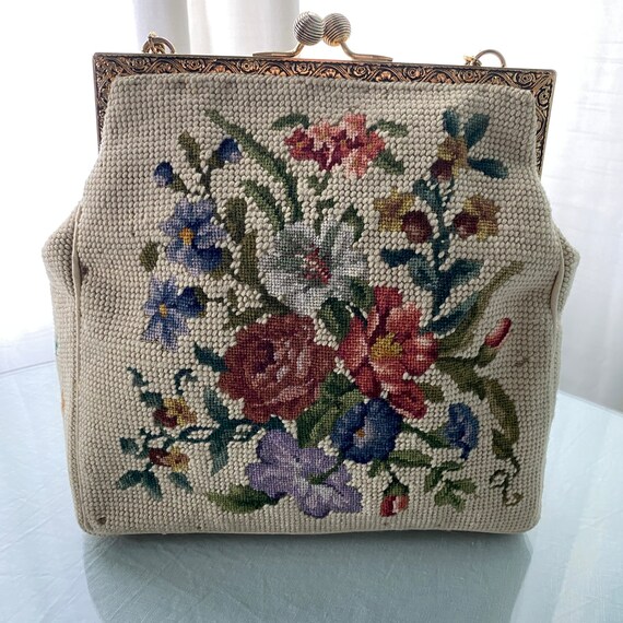 Vintage Needlepoint Petit Point Floral Purse - image 3