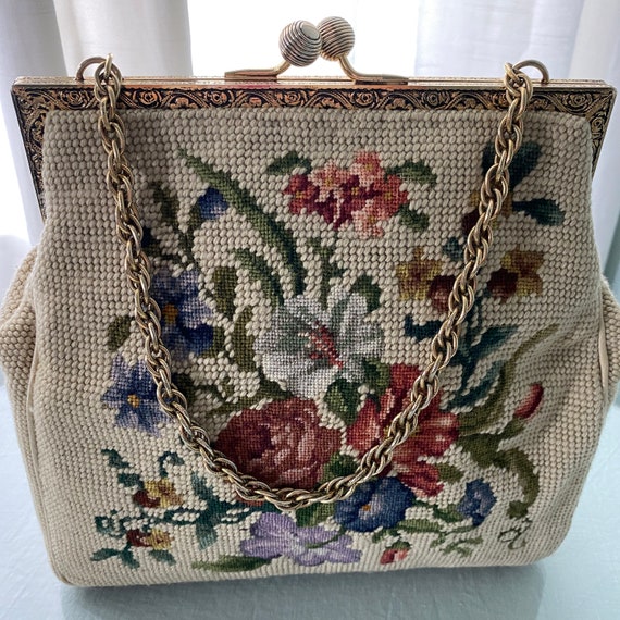 Vintage Needlepoint Petit Point Floral Purse - image 2