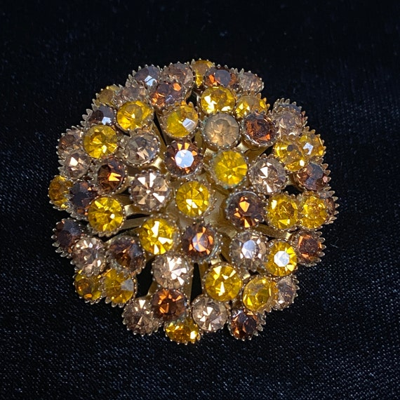 Yellow and Amber Rhinestone Brooch & Clip Earring… - image 2