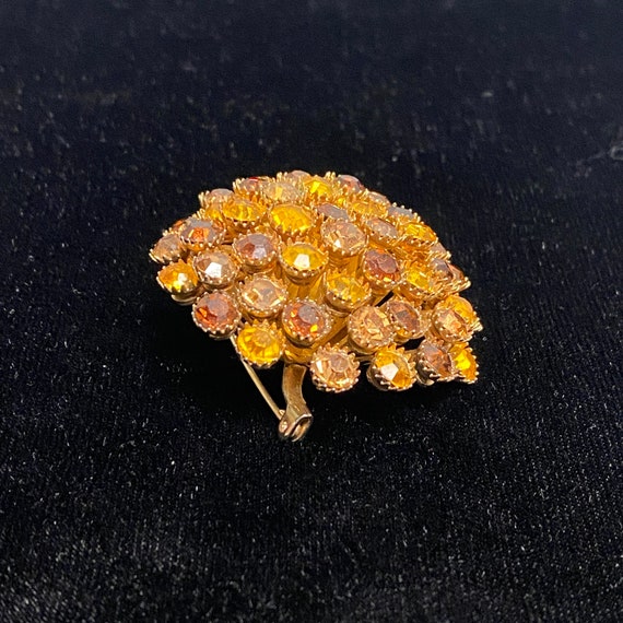 Yellow and Amber Rhinestone Brooch & Clip Earring… - image 9
