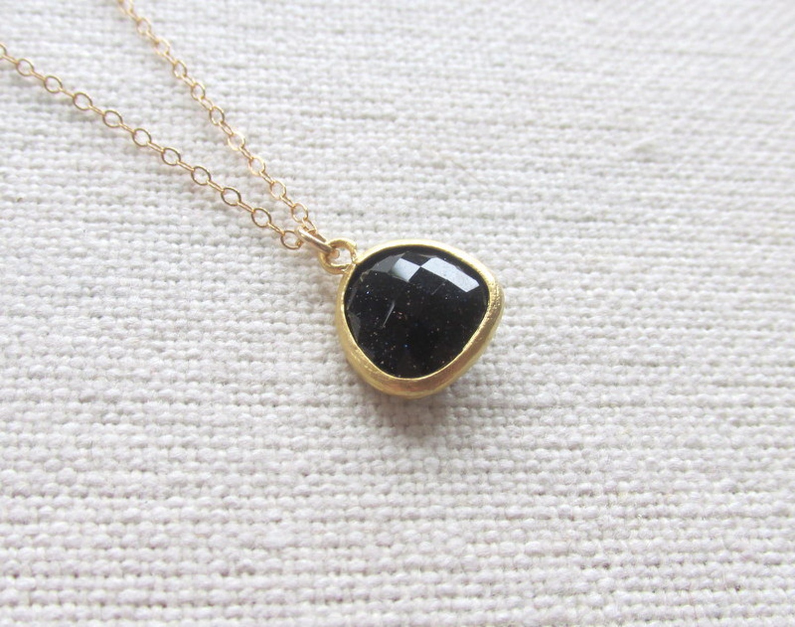 Black Glass Necklace 14k Gold Fill Minimalist Jewelry Etsy