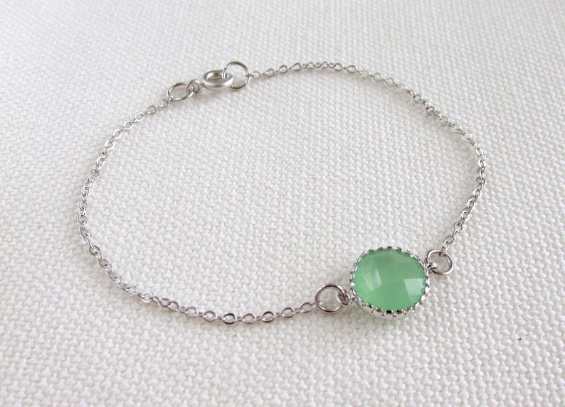 Mint Green Bracelet Bridal Crystal Silver Rhodium Glass Crystal Stone Dainty Jewelry Minimalist