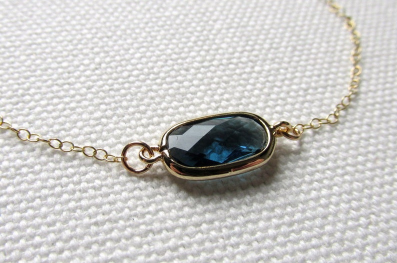 Montana Blue Bracelet Thin Gold Chain Navy Blue Sapphire Jewelry Bridesmaid Wedding Dainty Modern Jewelry Blue Crystal