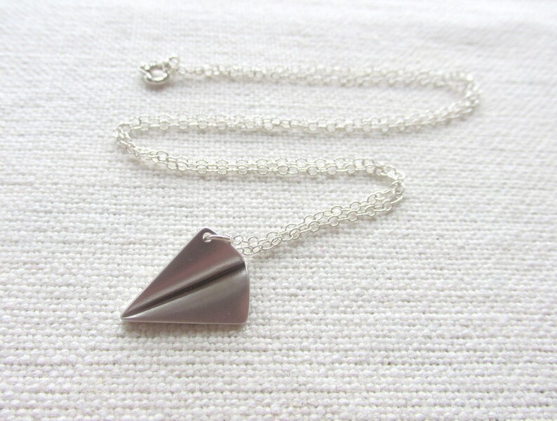 Silver Paper Plane Necklace Origami Jewelry Sterling Silver Etsy