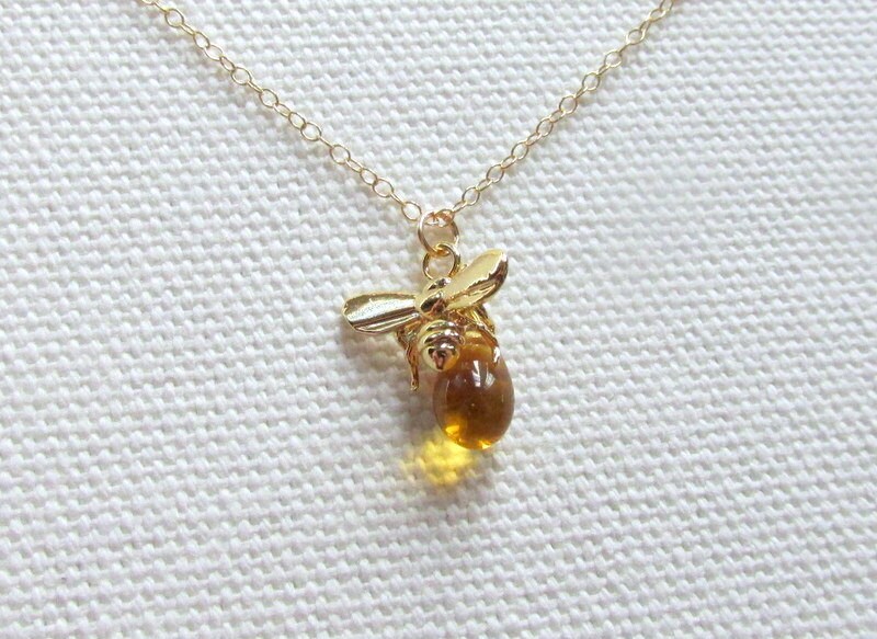 Gold Bee Necklace Tiny Honey Bee Charm 14k Gold Fill Chain Etsy