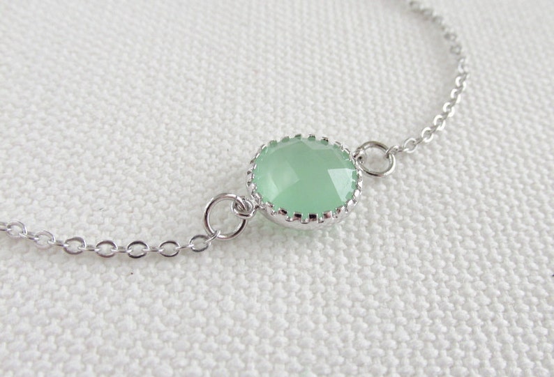 Mint Green Bracelet Bridal Crystal Silver Rhodium Glass Crystal Stone Dainty Jewelry Minimalist