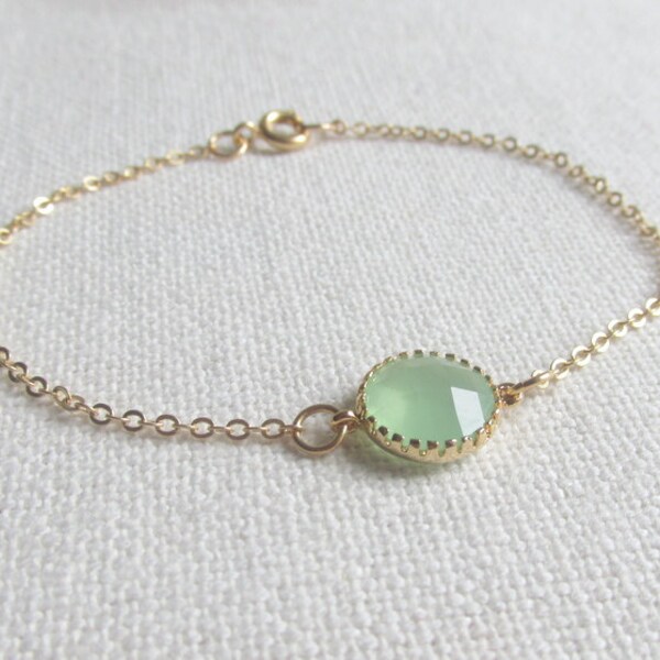 Mint Green Gold Bracelet, Dainty Modern Everyday Jewelry, Petite