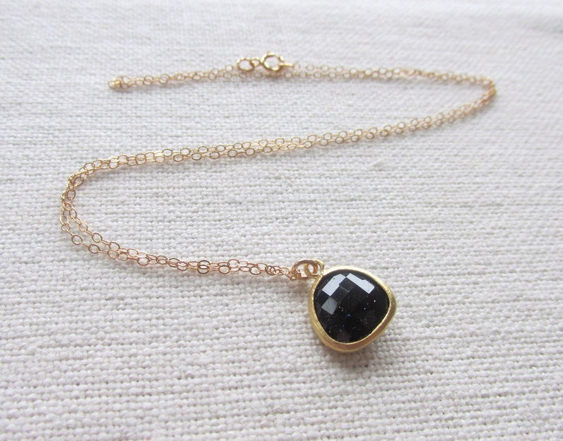 Black Glass Necklace 14k Gold Fill Minimalist Jewelry Etsy