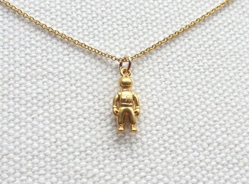 Gold Astronaut Necklace 14k Filled Chain Tiny Spaceman Image 0