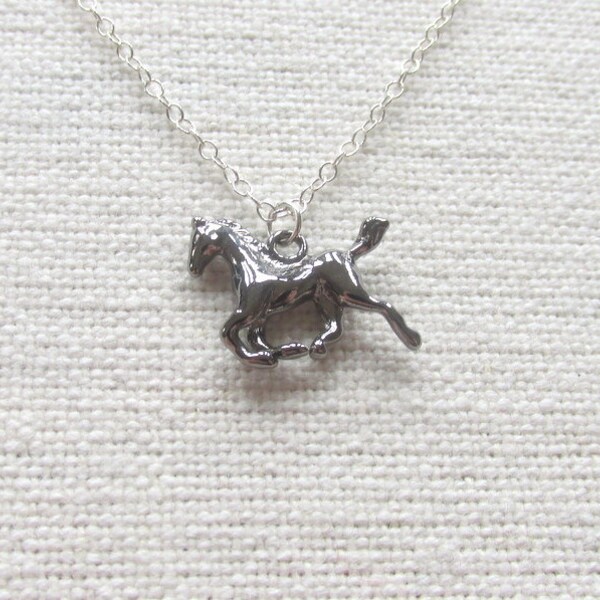 Running Horse Necklace, Sterling Silver Chain, Modern Everyday, Dainty Animal Jewelry