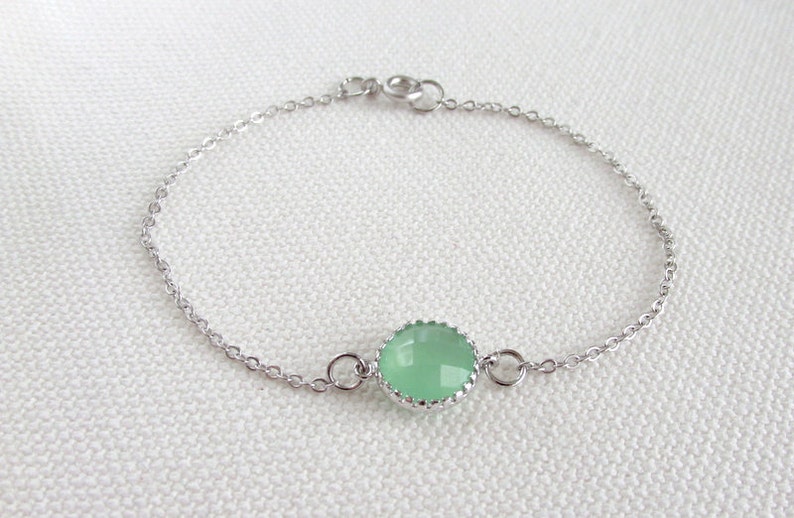Mint Green Bracelet Bridal Crystal Silver Rhodium Glass Crystal Stone Dainty Jewelry Minimalist