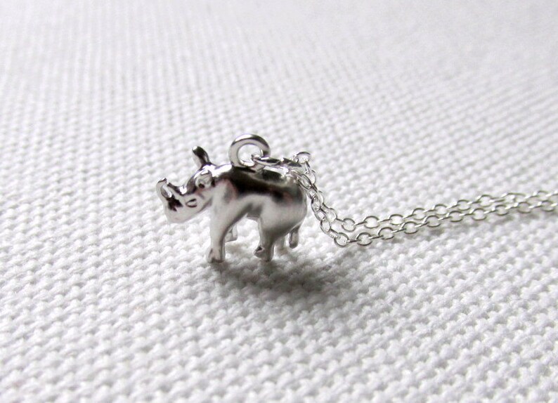 Tiny Rhino Charm Necklace Silver Rhinoceros Pendant Sterling Etsy