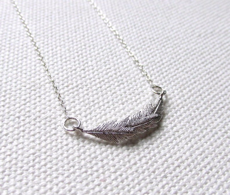Dainty Feather Necklace Cute Charm Necklace Rhodium or Sterling Silver Chain Delicate Feather Jewelry