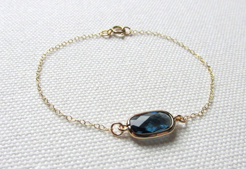 Montana Blue Bracelet Thin Gold Chain Navy Blue Sapphire Jewelry Bridesmaid Wedding Dainty Modern Jewelry Blue Crystal