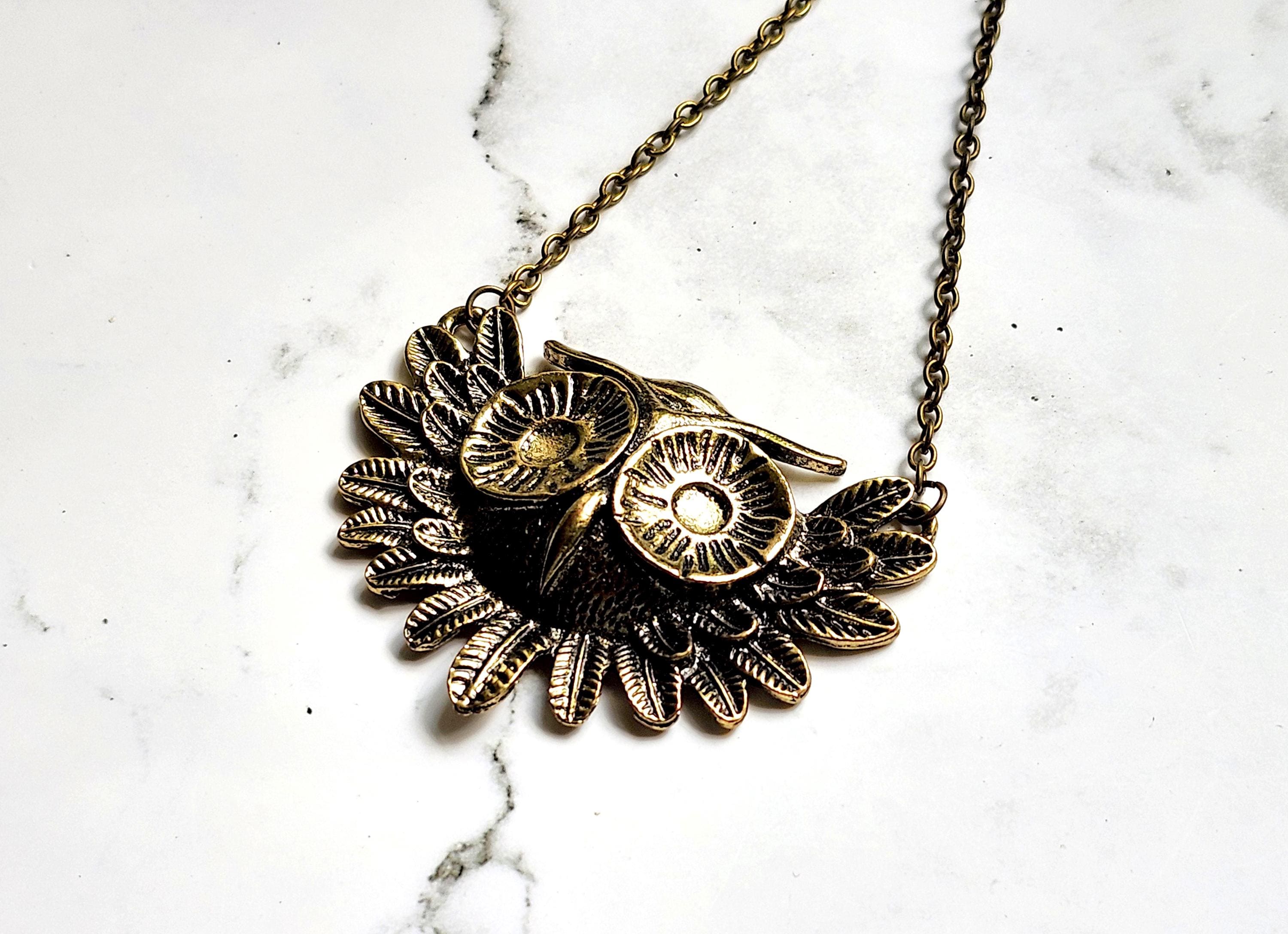 Antique Bronze Owl Statement Necklace
