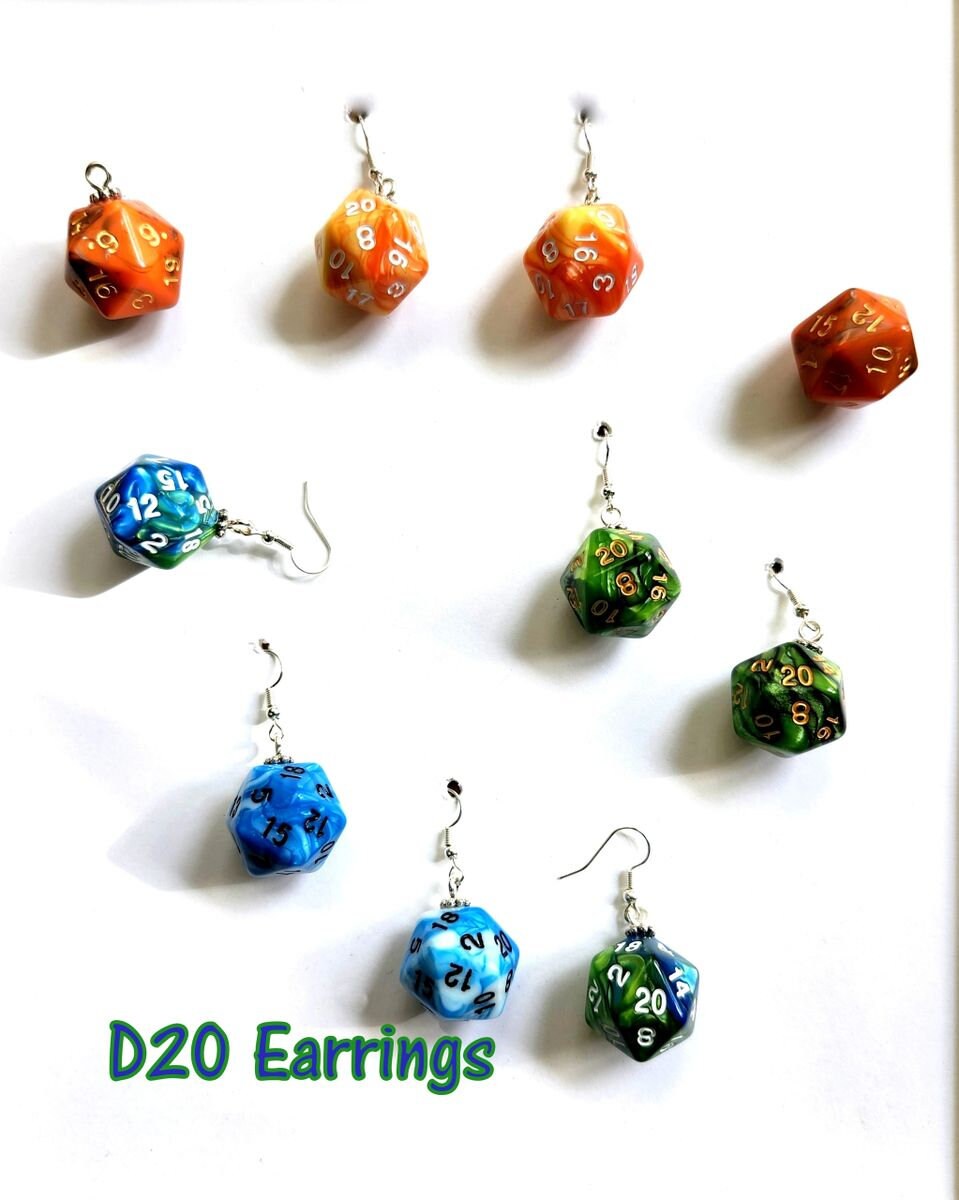 D20 Dice Earrings: Gaming Jewelry
