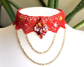 Crimson Royale Crystal Statement Choker