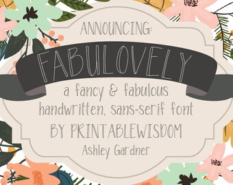 Printable Wisdom font, Fabulovely font, handwritten font handlettered print font hand lettered hand written sans serif font, commercial use