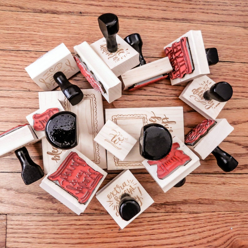 Rubber Stamp Hand Lettered Stamp Calligraphy Stamp Happy Etsy