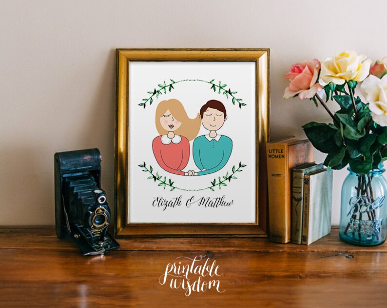 Custom portrait illustration couple personalized sketch image 0