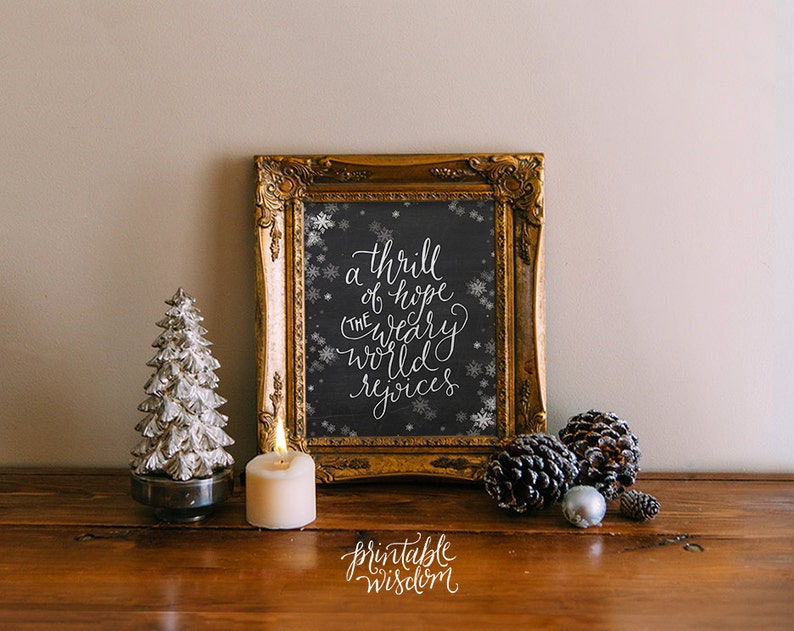 Christmas printable wisdom decor print wall art decoration, A Thrill of Hope Christian holiday decor typography INSTANT DOWNLOAD 