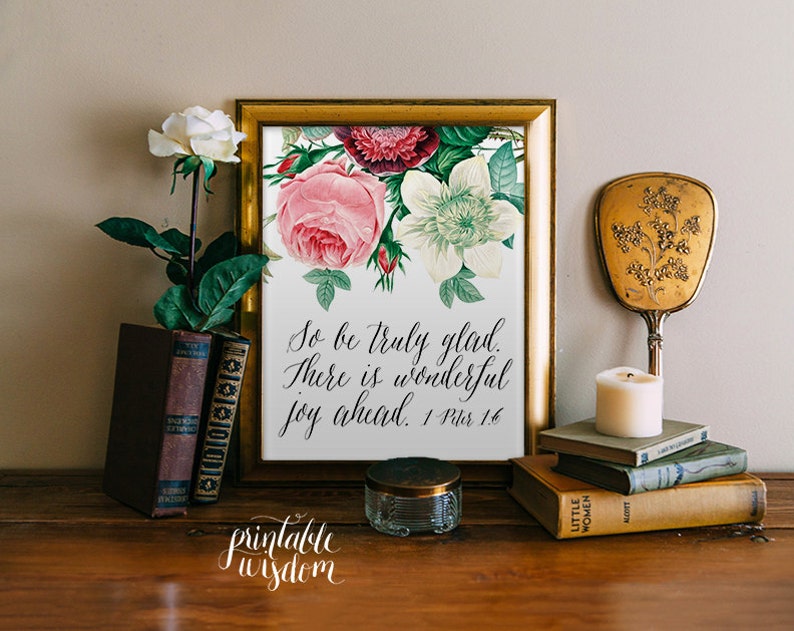 Bible verse printable Wedding Scripture art floral Christian wall decor marriage inspirational 1 Peter 1:6 INSTANT DOWNLOAD Printable Wisdom 