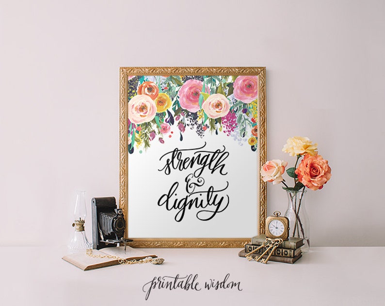 Printable Wisdom Strength and dignity, Proverbs 31 Bible Verse Art print calligraphy wall art decor, inspirational quote, Printable Art 