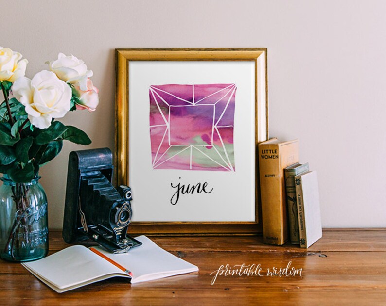 Printable art print birthstone wall art decor, June alexandrite printable wisdom, watercolor gemstone art printable wall decor, nursery art 