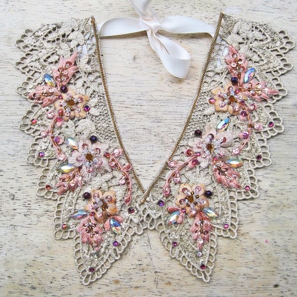 Collar necklace - peter pan collar necklace, embellished collar necklace