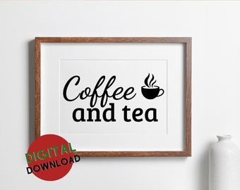 Coffee and Tea Graphic Digital Download, PNG, PDF, JPG, Coffee Lover Gifts, Includes Reversed Image