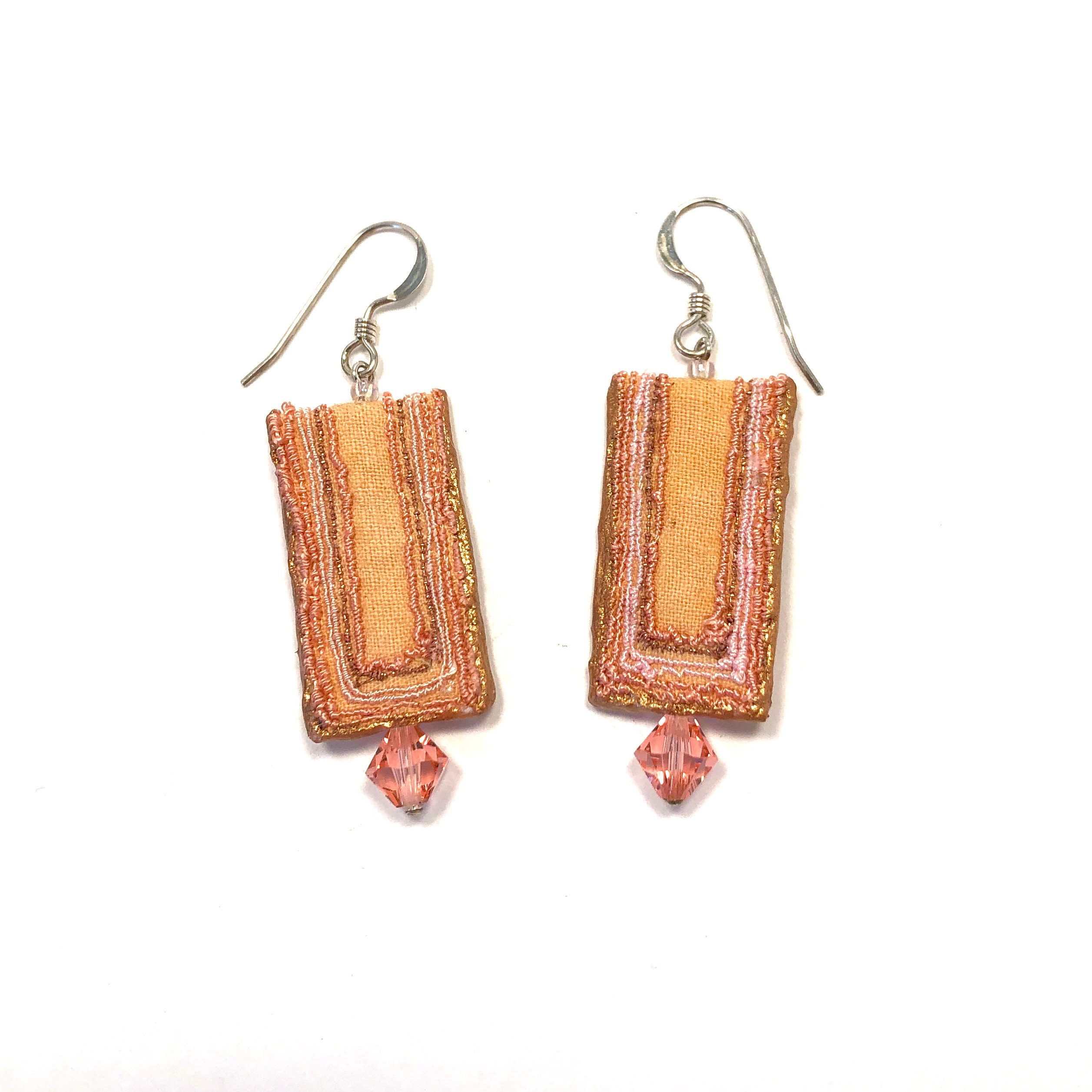 Sterling Silver Peachy CORAL Double Gemstone Dangle Earrings...Handmade USA 