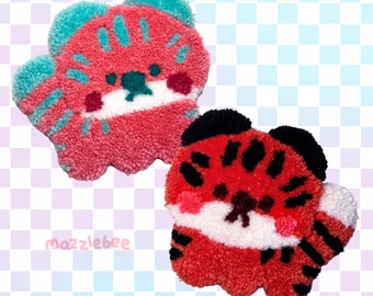 Needle Punch Tigers Decor Yarn Tufted Handmade Gift Cute Kawaii Pink Orange