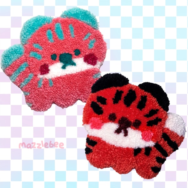 Needle Punch Tigers Decor Yarn Tufted Handmade Gift Cute Kawaii Pink Orange