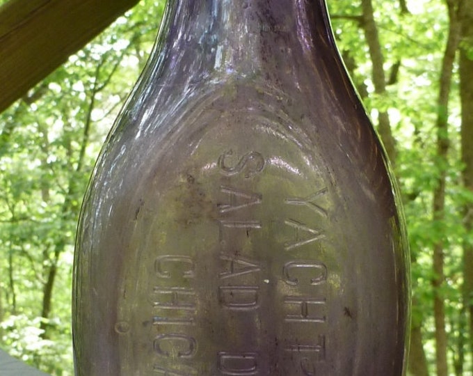 VINTAGE FOOD BOTTLE Odd Shaped Yacht Club Salad Dressing Dark Amethyst