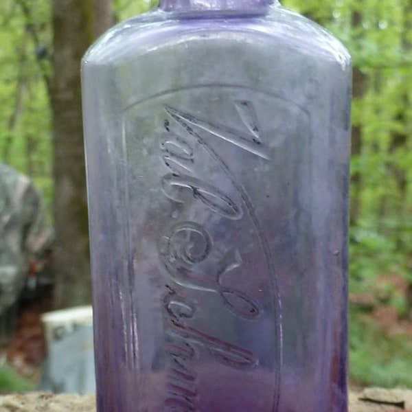 MAVERICK DRUGSTORE BOTTLE-Val. Schmidt's-Script-Dark Amethyst-c1880s-90s