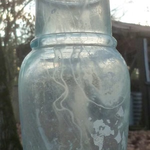 SUNROOM DECORATOR BOTTLE-Sea Foam Green Wide Mouth Urn Shaped Food Jar-Aqua-1870s