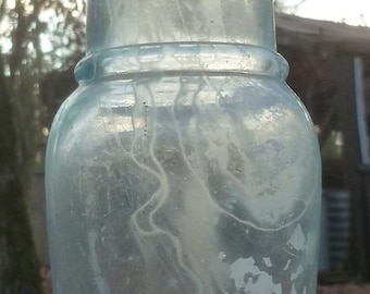 SUNROOM DECORATOR BOTTLE-Sea Foam Green Wide Mouth Urn Shaped Food Jar-Aqua-1870s