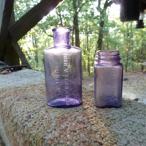 SUNROOM DECORATOR BOTTLES-2 Different John Wyeth & Bro. Product Bottle/Jar-Dark Amythest-1890s-1910s