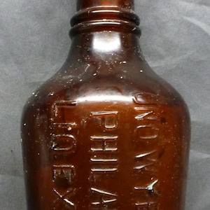 SUNROOM DECORATOR BOTTLE-Fancy John Wyeth&#39;s Liquid Extract Of Malt-Orange Amber-1890s