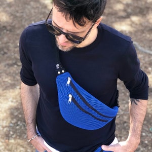 Riñonera Azul grande de tela riñonera Etsy España