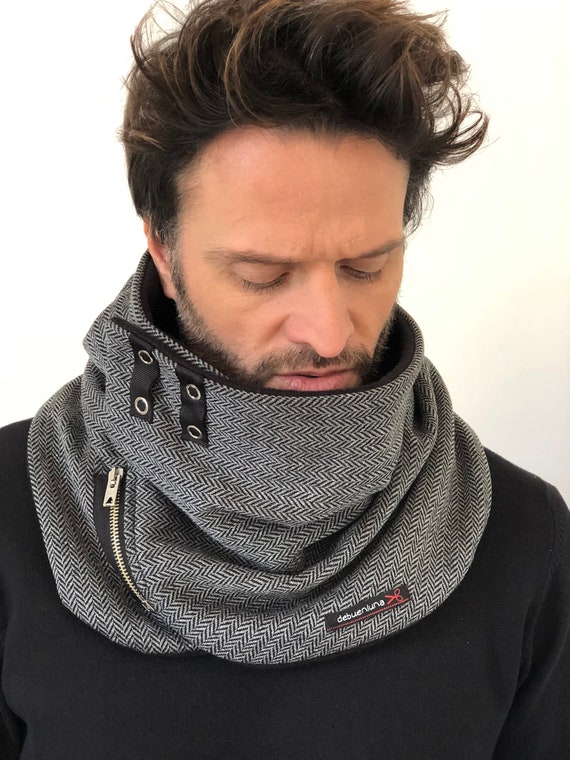 Men scarf men cowl fleece unisex scarf green color black Etsy