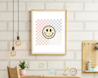 Stampa a quadri con faccine sorridenti, decorazione per la cameretta (download digitale)