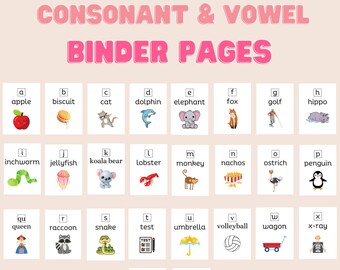 Pagine del raccoglitore per vocali e consonanti: Orton Gillingham, Dislessia (Download digitale)