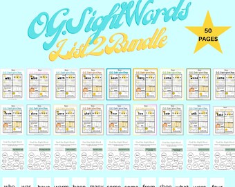 Schede di lavoro per l'apprendimento delle parole a vista secondo il metodo Orton-Gillingham: Pacchetto Lista 2 (Download digitale)