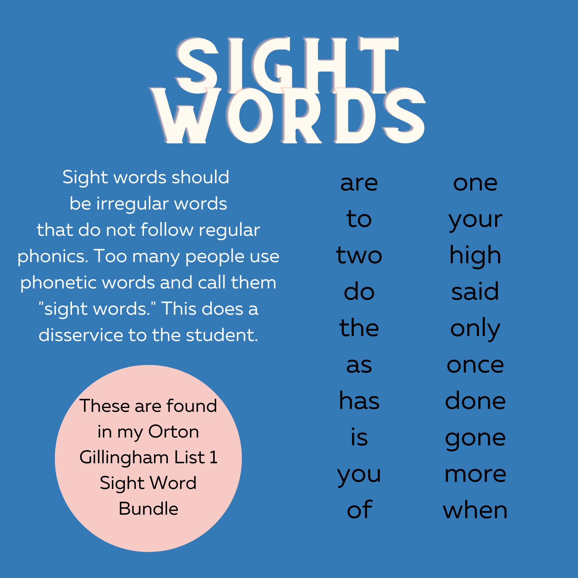 Orton Gillingham Sight Word Worksheets List 1, Educational Worksheets ...