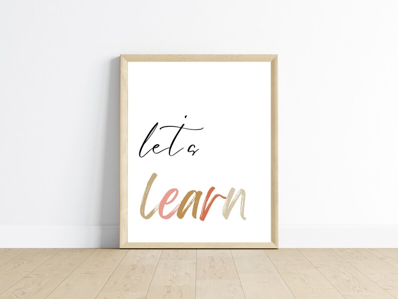 Let's Learn Poster, Educational Wall Art, Homeschool Art, Neutral