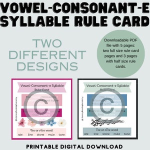 Vowel-Consonant-e SYLLABLE RULE CARD. Dyslexia Card Download. Structured Literacy Syllable Types. Orton Gillingham Resources