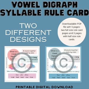 Vowel Digraph SYLLABLE RULE CARD. Dyslexia Card Download. Structured Literacy Syllable Types. Orton Gillingham Resources