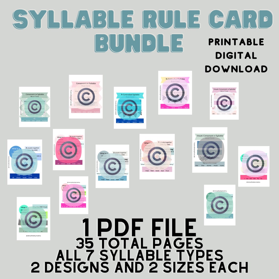 SYLLABLE RULE CARD Bundle. Dyslexia Card Downloads. Structured Literacy ...